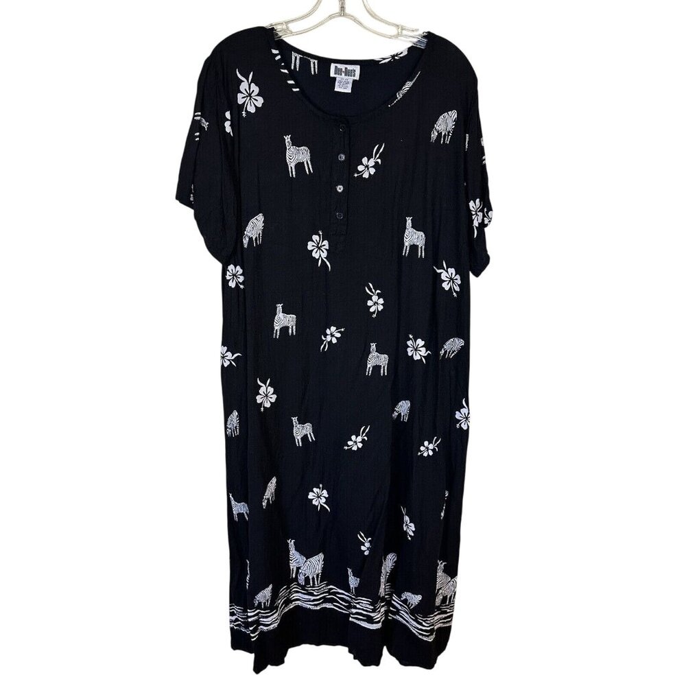 Dee Dees Womens Black Maxi Dress Lightweight LARGE Zebra Safari Mature